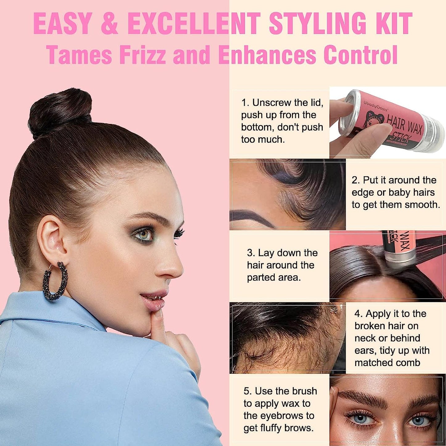 UbodyOasis Hair Wax Stick Set - Styling Wax for Smooth Wigs, Long-Lasting Styling Wax Stick, Hair Pomade Stick Non-greasy Styling Wax for Flyaways Hair Tamer Stick & Edge Frizz Hair 2.7 Oz