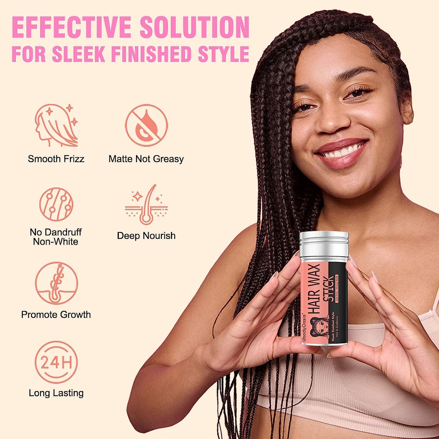 UbodyOasis Hair Wax Stick Set - Styling Wax for Smooth Wigs, Long-Lasting Styling Wax Stick, Hair Pomade Stick Non-greasy Styling Wax for Flyaways Hair Tamer Stick & Edge Frizz Hair 2.7 Oz