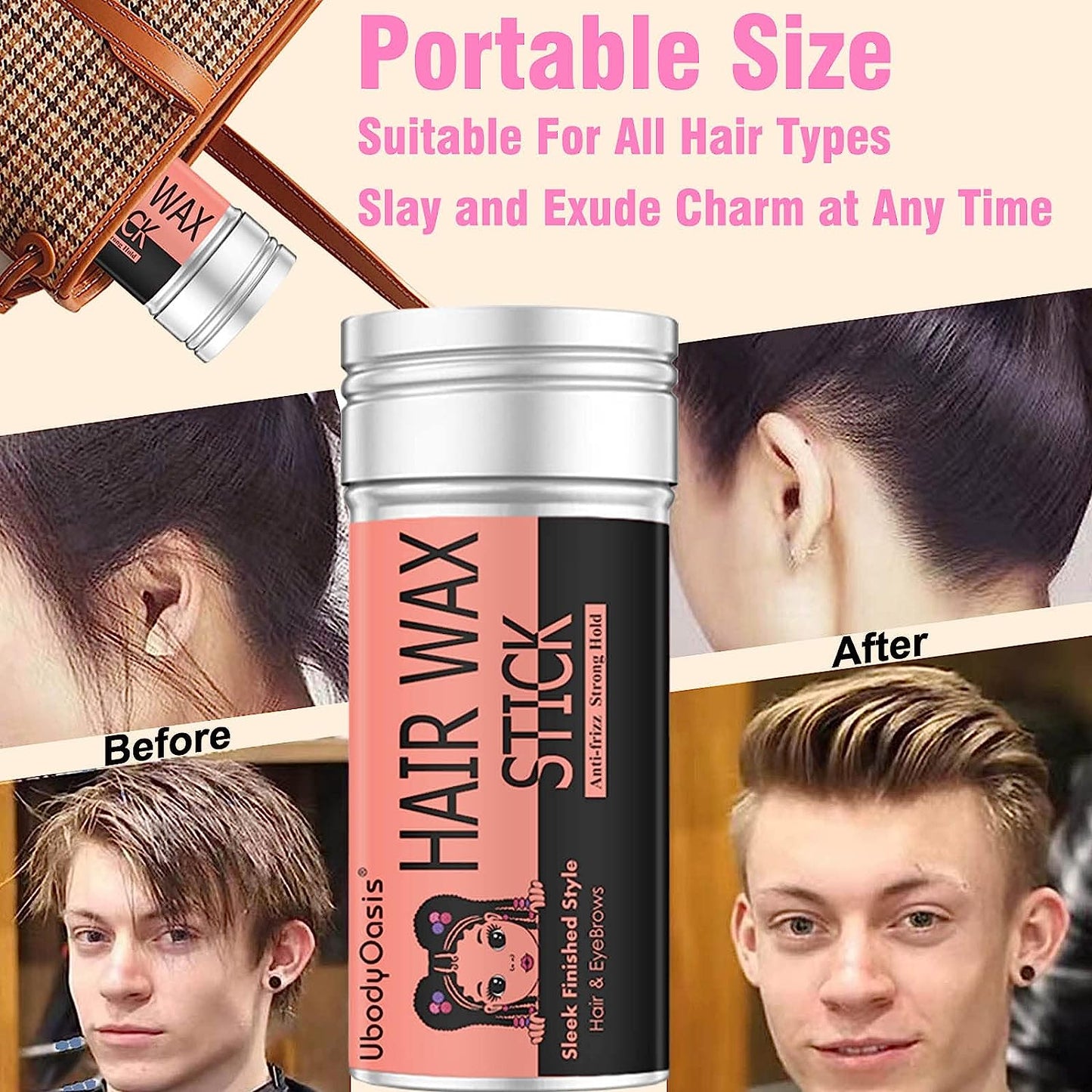 UbodyOasis Hair Wax Stick Set - Styling Wax for Smooth Wigs, Long-Lasting Styling Wax Stick, Hair Pomade Stick Non-greasy Styling Wax for Flyaways Hair Tamer Stick & Edge Frizz Hair 2.7 Oz