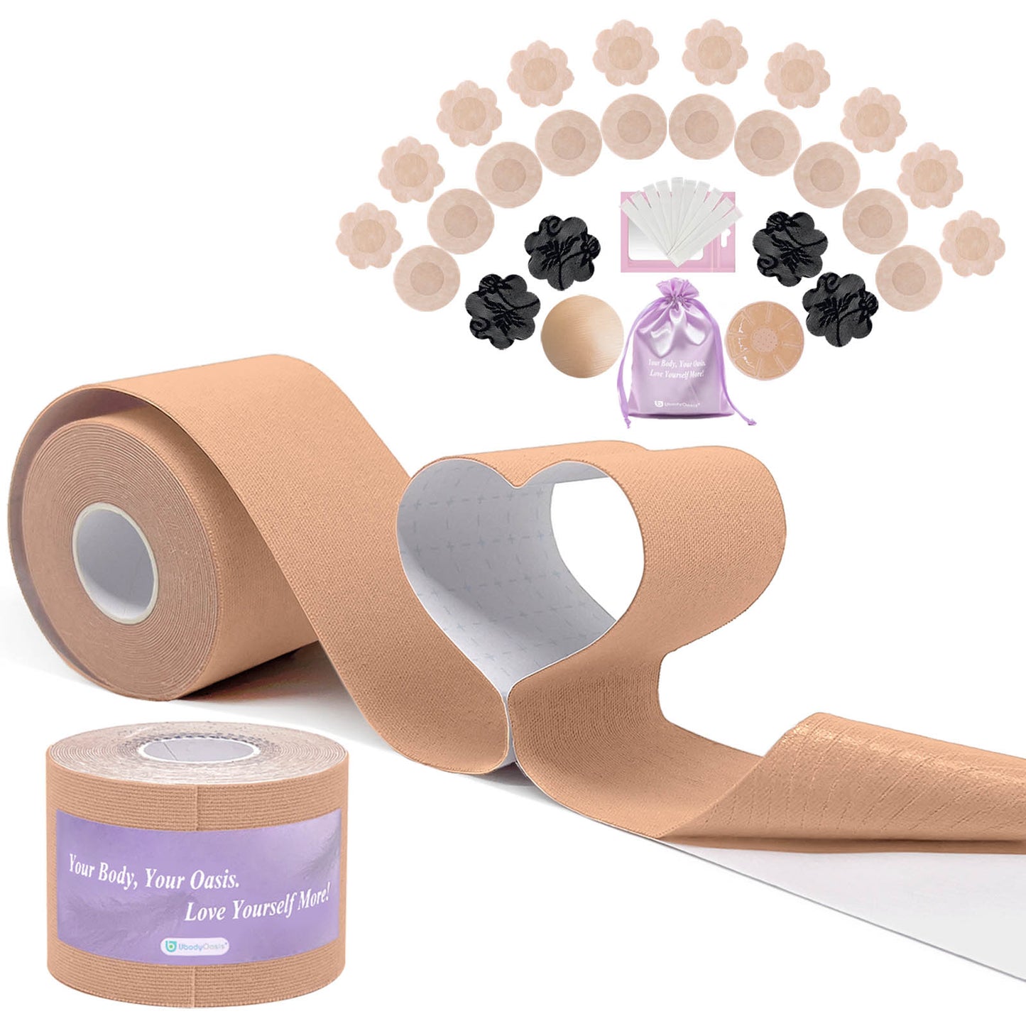 UbodyOasis Boob Tape Set - Boobytape for Breast Lift and Nipple Covers for Women - Instant Lifting Boobytape for Breast Lift Plus Size and Good Lines Boobytape