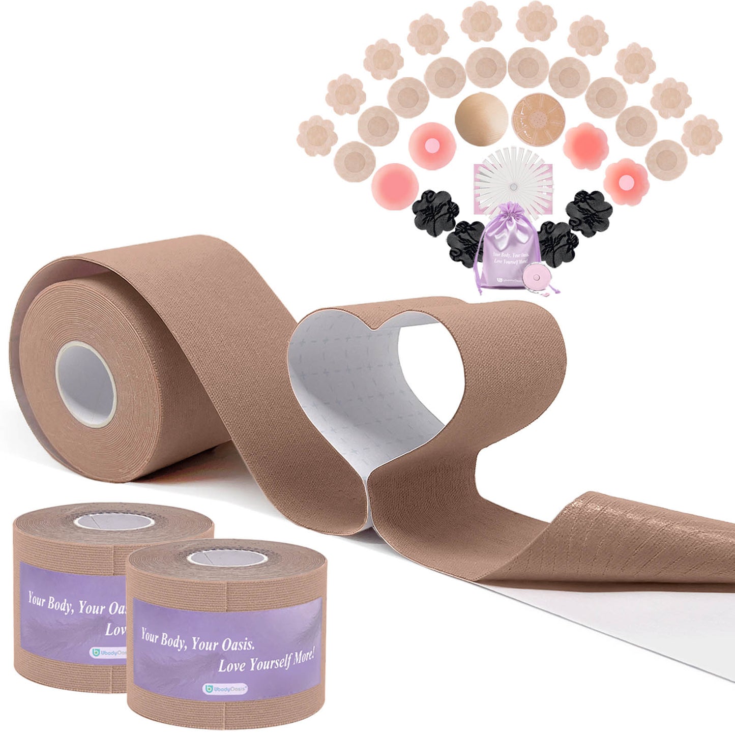 UbodyOasis Boob Tape Set - Boobytape for Breast Lift and Nipple Covers for Women - Instant Lifting Boobytape for Breast Lift Plus Size and Good Lines Boobytape