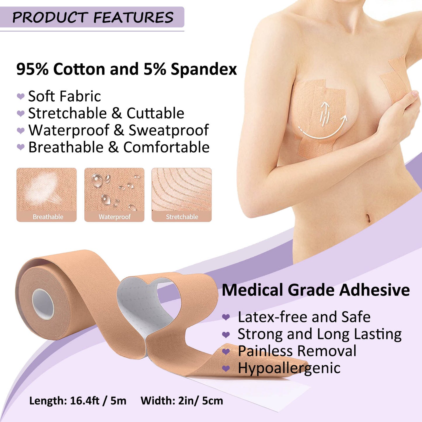 UbodyOasis Boob Tape Set - Boobytape for Breast Lift and Nipple Covers for Women - Instant Lifting Boobytape for Breast Lift Plus Size and Good Lines Boobytape