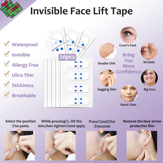 UbodyOasis 3-in-1 Face Lift Tapes and Bands Set - Facelift Tape for Face Invisible with Bands for Instant Lifting Face Tightening and Smoothing - Secret Face Tape for Wrinkles