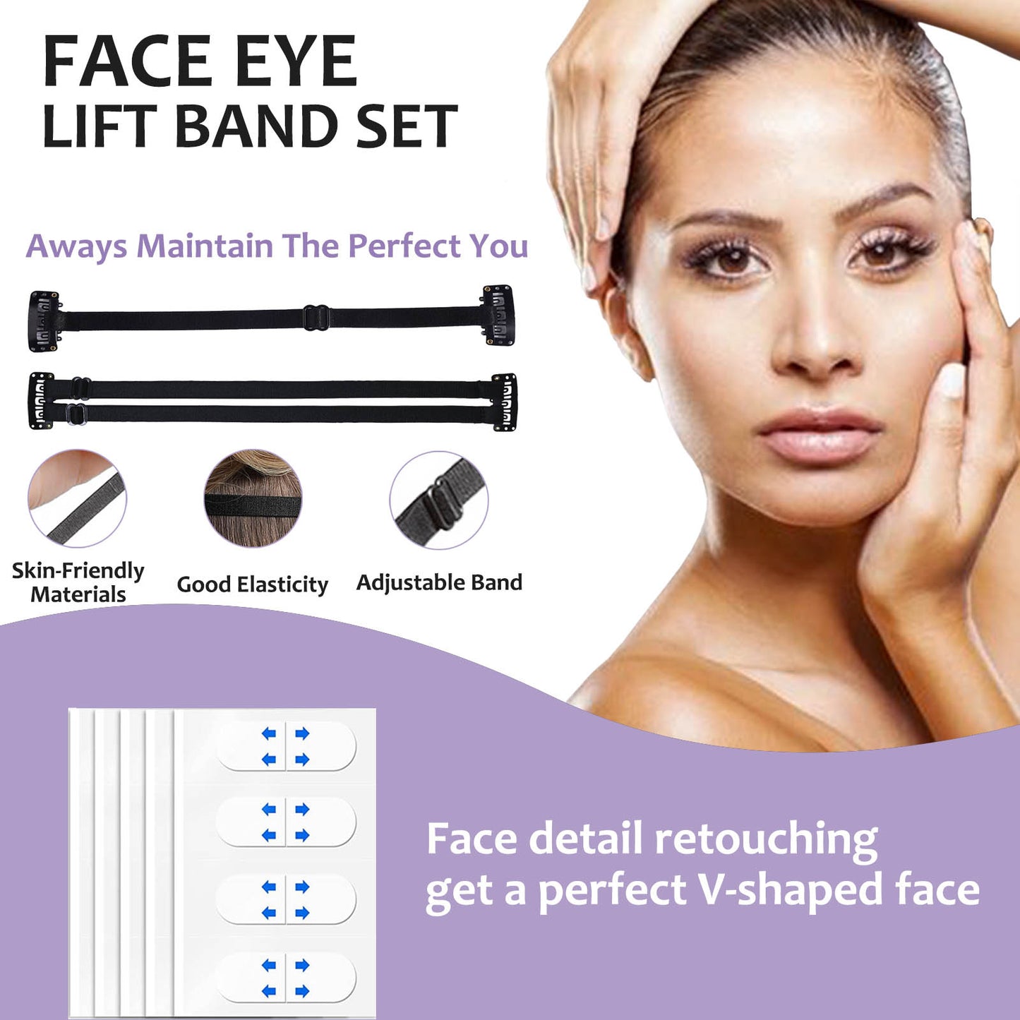 UbodyOasis 3-in-1 Face Lift Tapes and Bands Set - Facelift Tape for Face Invisible with Bands for Instant Lifting Face Tightening and Smoothing - Secret Face Tape for Wrinkles