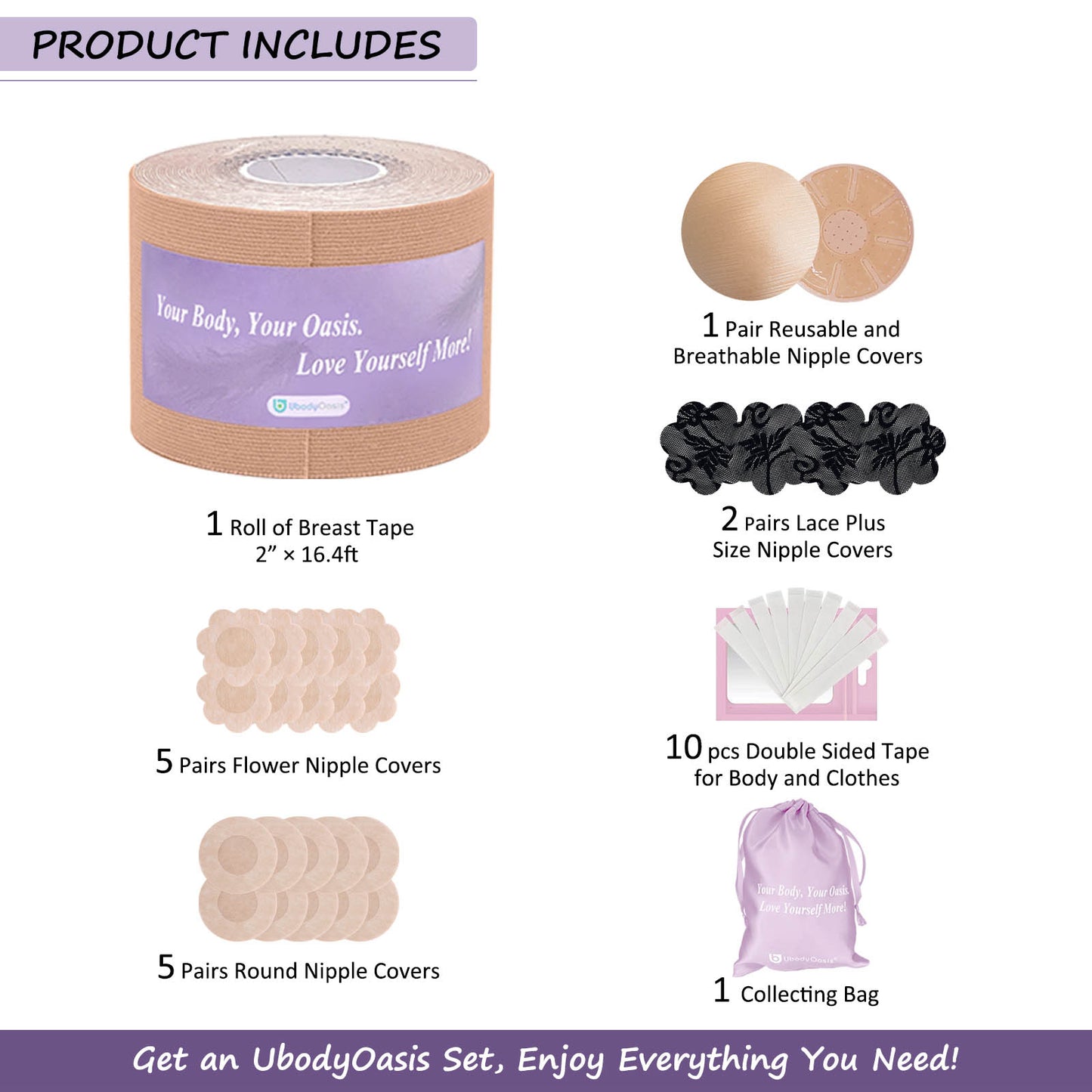 UbodyOasis Boob Tape Set - Boobytape for Breast Lift and Nipple Covers for Women - Instant Lifting Boobytape for Breast Lift Plus Size and Good Lines Boobytape