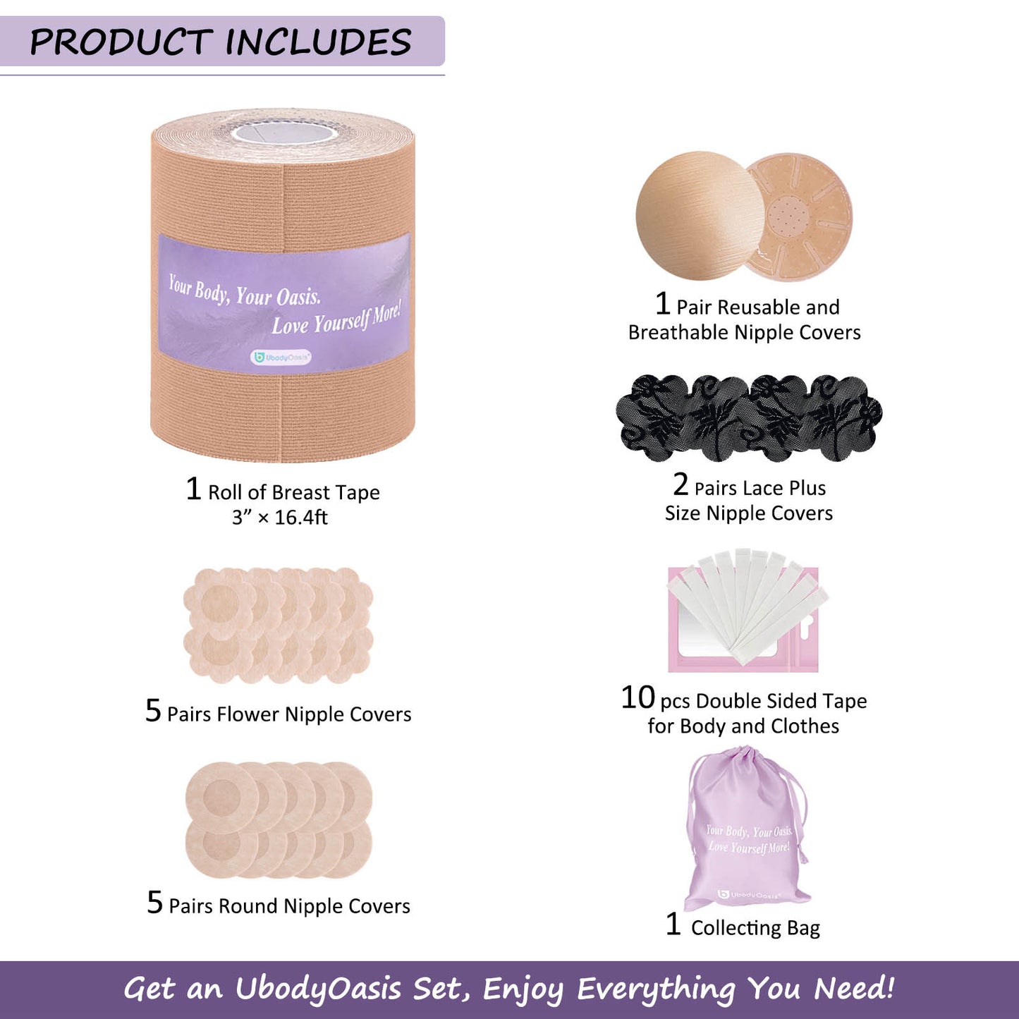UbodyOasis Boob Tape Set - Boobytape for Breast Lift and Nipple Covers for Women - Instant Lifting Boobytape for Breast Lift Plus Size and Good Lines Boobytape