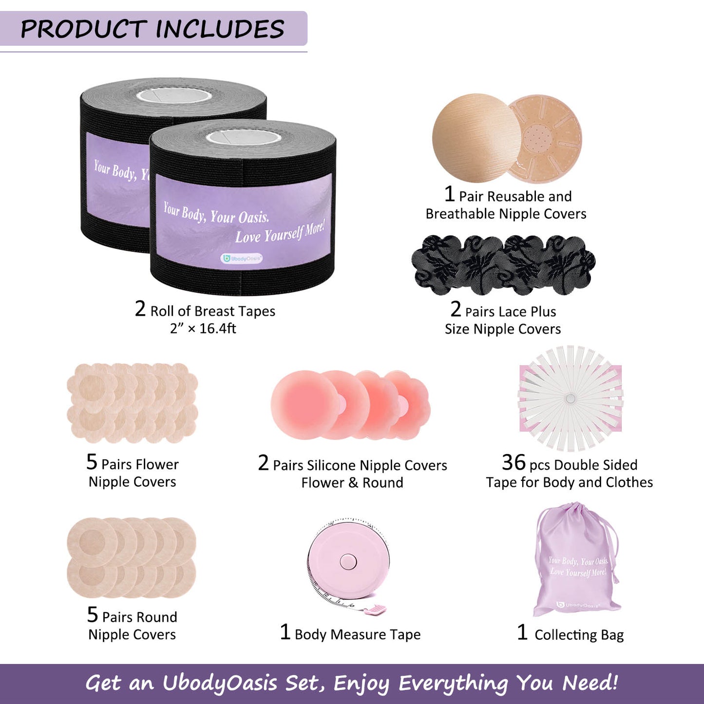 UbodyOasis Boob Tape Set - Boobytape for Breast Lift and Nipple Covers for Women - Instant Lifting Boobytape for Breast Lift Plus Size and Good Lines Boobytape