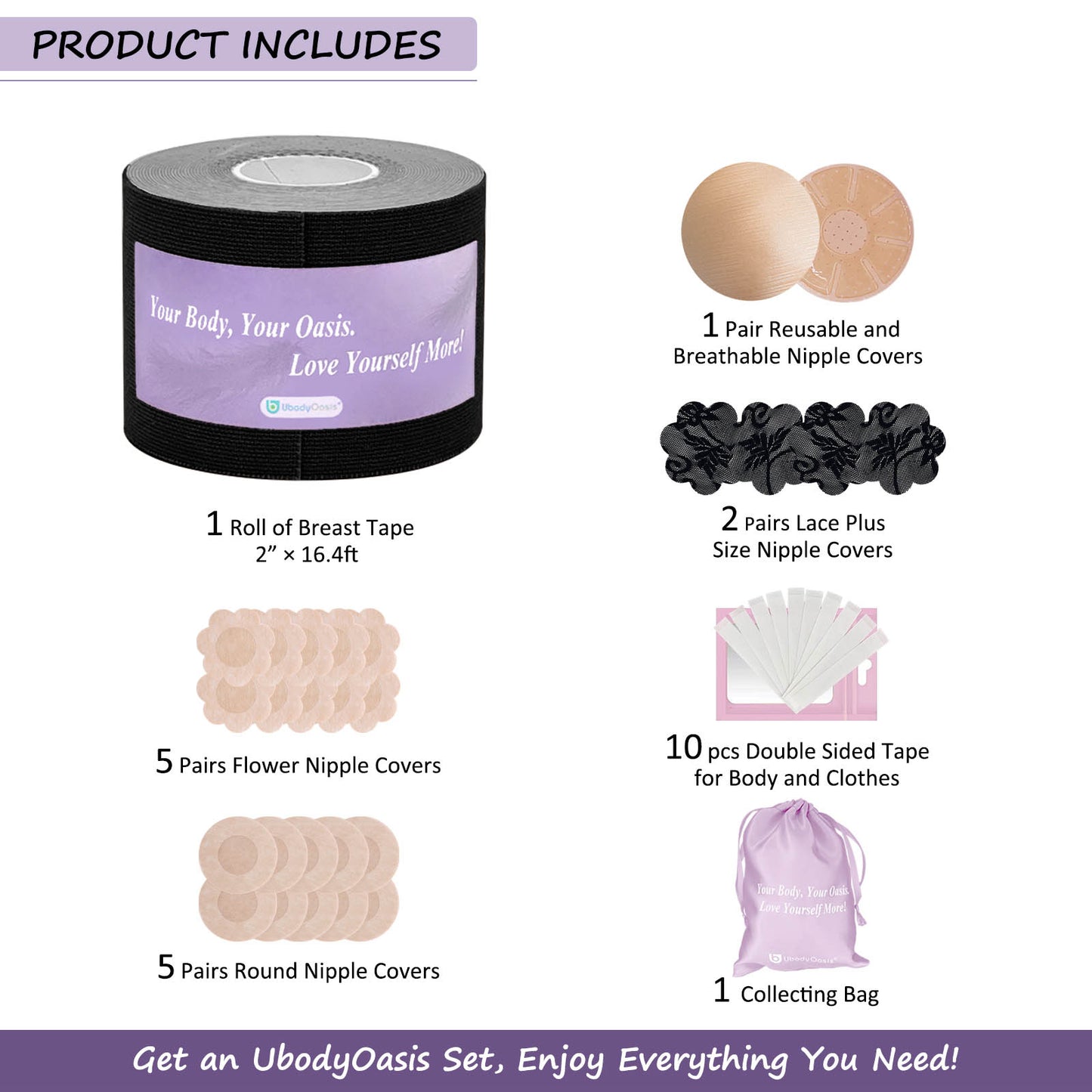 UbodyOasis Boob Tape Set - Boobytape for Breast Lift and Nipple Covers for Women - Instant Lifting Boobytape for Breast Lift Plus Size and Good Lines Boobytape