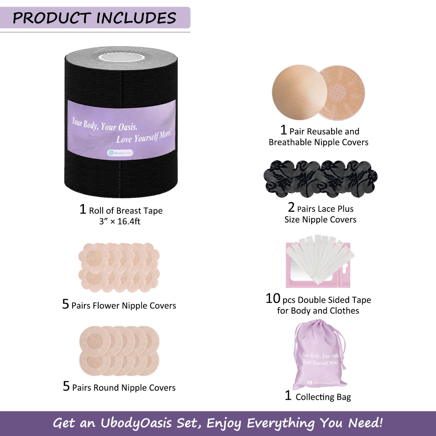 UbodyOasis Boob Tape Set - Boobytape for Breast Lift and Nipple Covers for Women - Instant Lifting Boobytape for Breast Lift Plus Size and Good Lines Boobytape