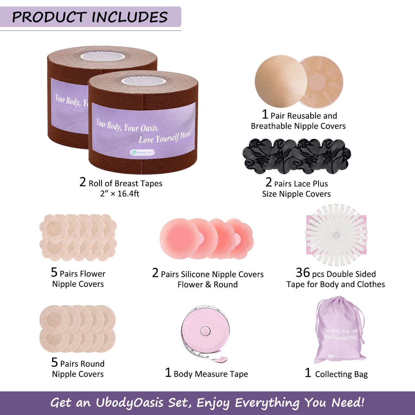 UbodyOasis Boob Tape Set - Boobytape for Breast Lift and Nipple Covers for Women - Instant Lifting Boobytape for Breast Lift Plus Size and Good Lines Boobytape