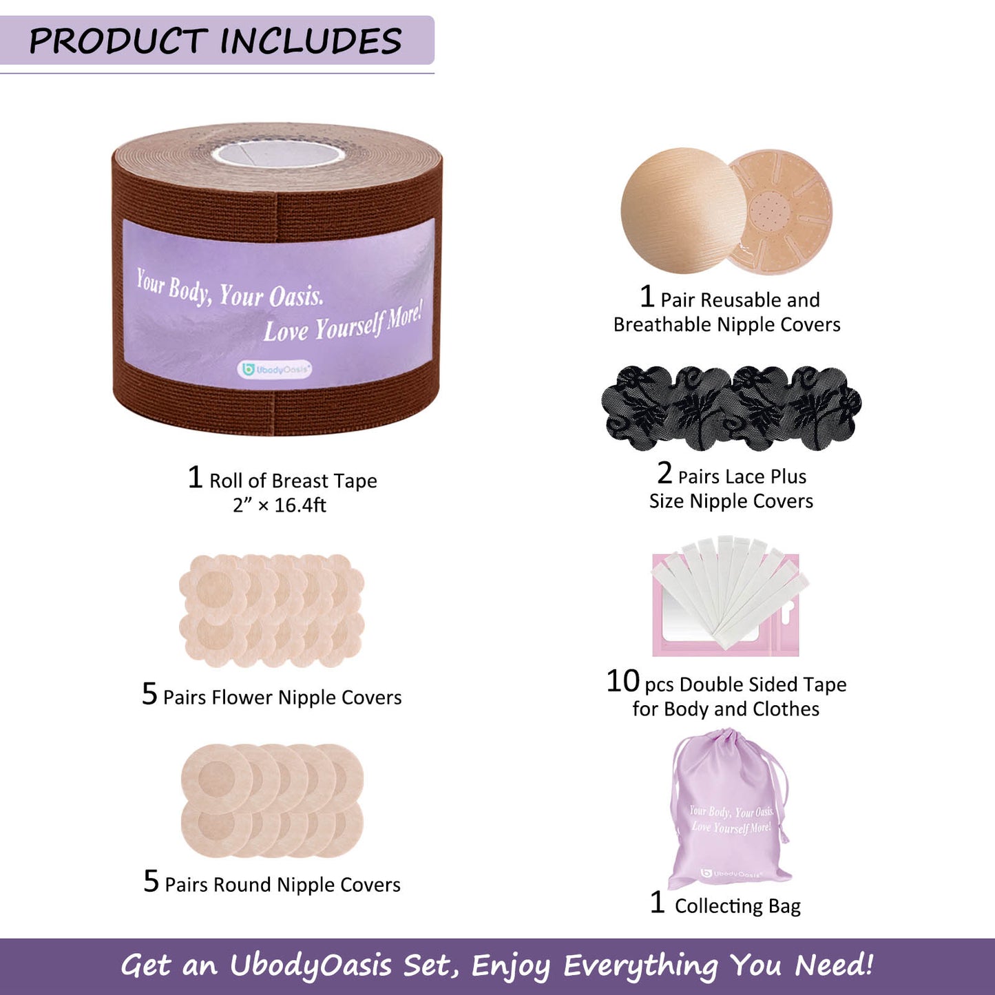 UbodyOasis Boob Tape Set - Boobytape for Breast Lift and Nipple Covers for Women - Instant Lifting Boobytape for Breast Lift Plus Size and Good Lines Boobytape