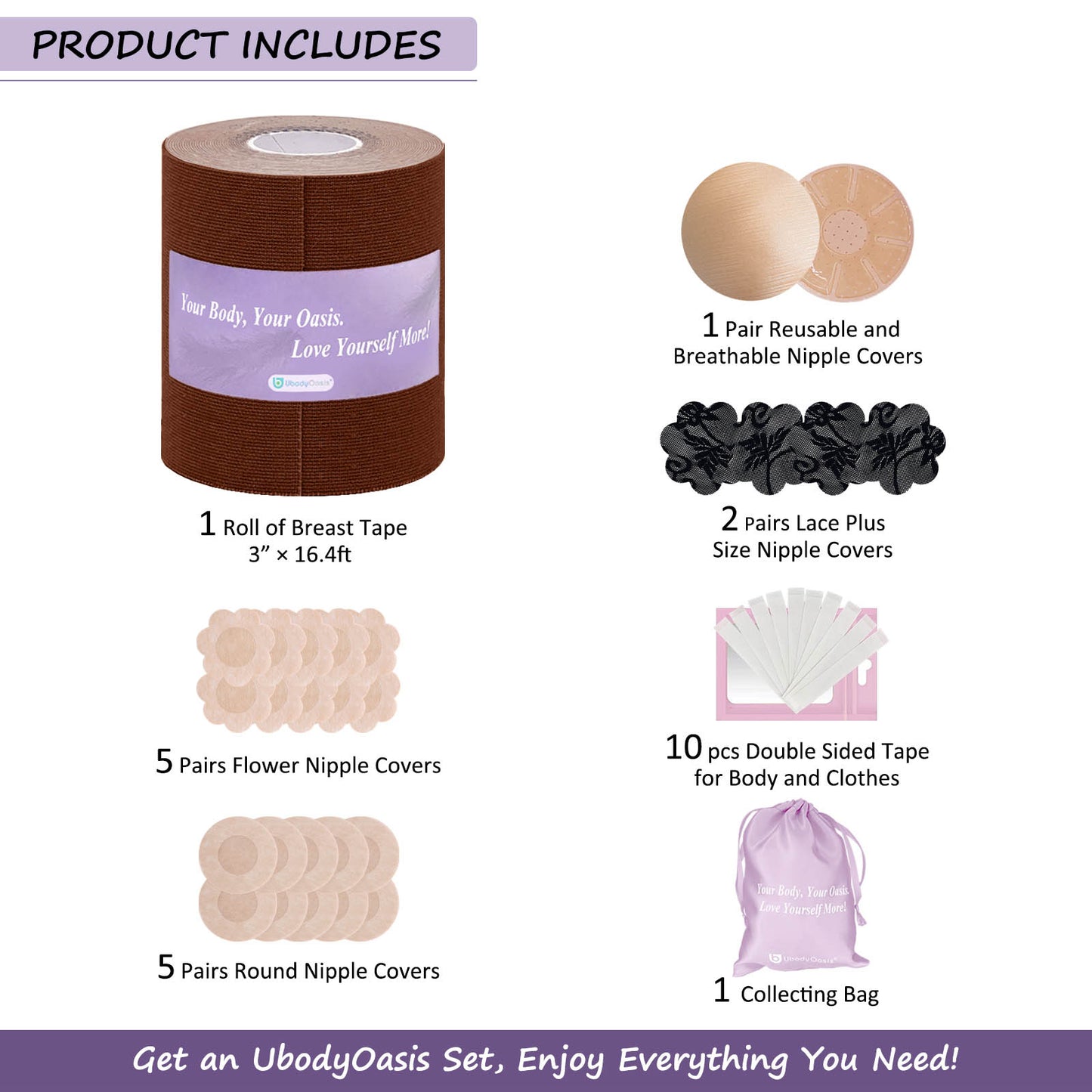 UbodyOasis Boob Tape Set - Boobytape for Breast Lift and Nipple Covers for Women - Instant Lifting Boobytape for Breast Lift Plus Size and Good Lines Boobytape