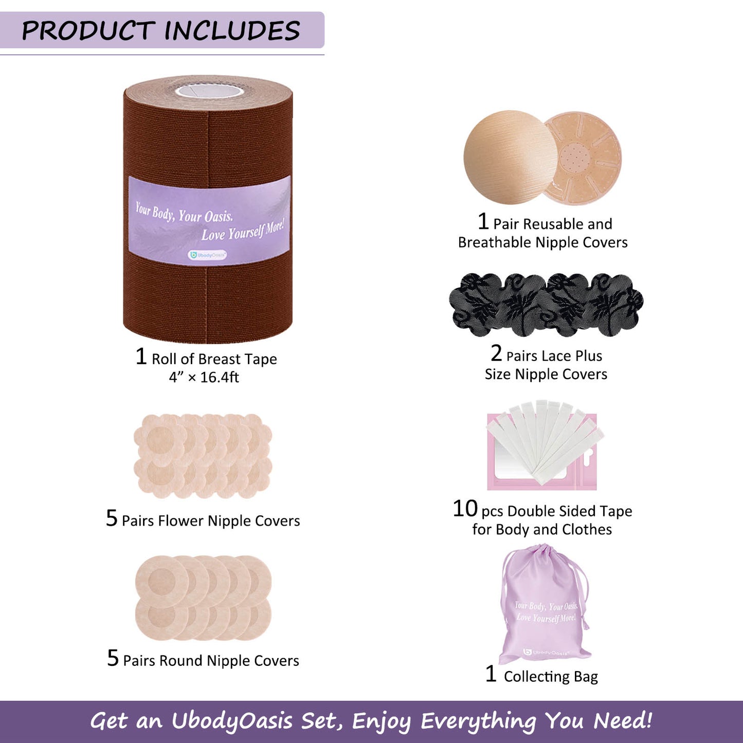 UbodyOasis Boob Tape Set - Boobytape for Breast Lift and Nipple Covers for Women - Instant Lifting Boobytape for Breast Lift Plus Size and Good Lines Boobytape