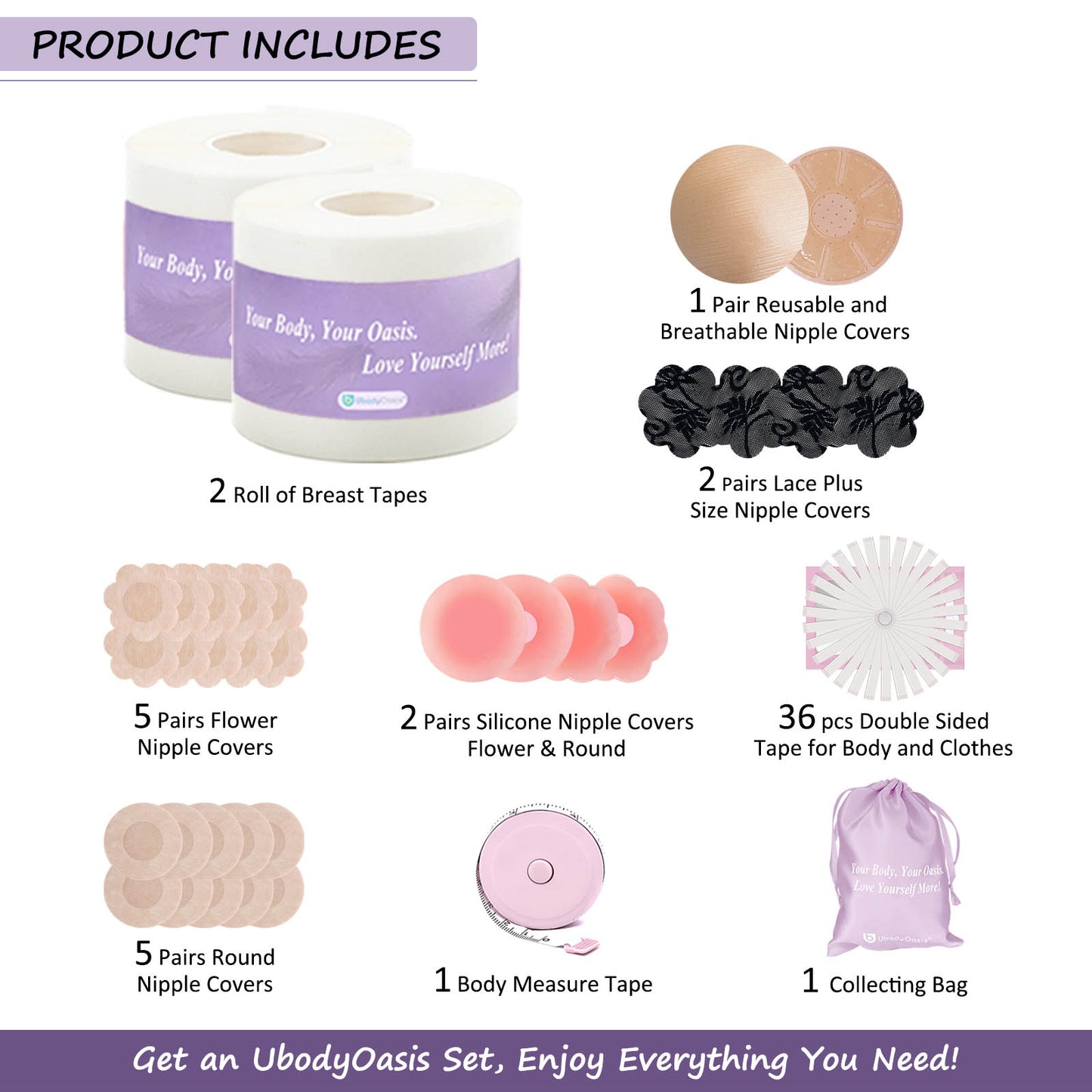 UbodyOasis Boob Tape Set - Boobytape for Breast Lift and Nipple Covers for Women - Instant Lifting Boobytape for Breast Lift Plus Size and Good Lines Boobytape