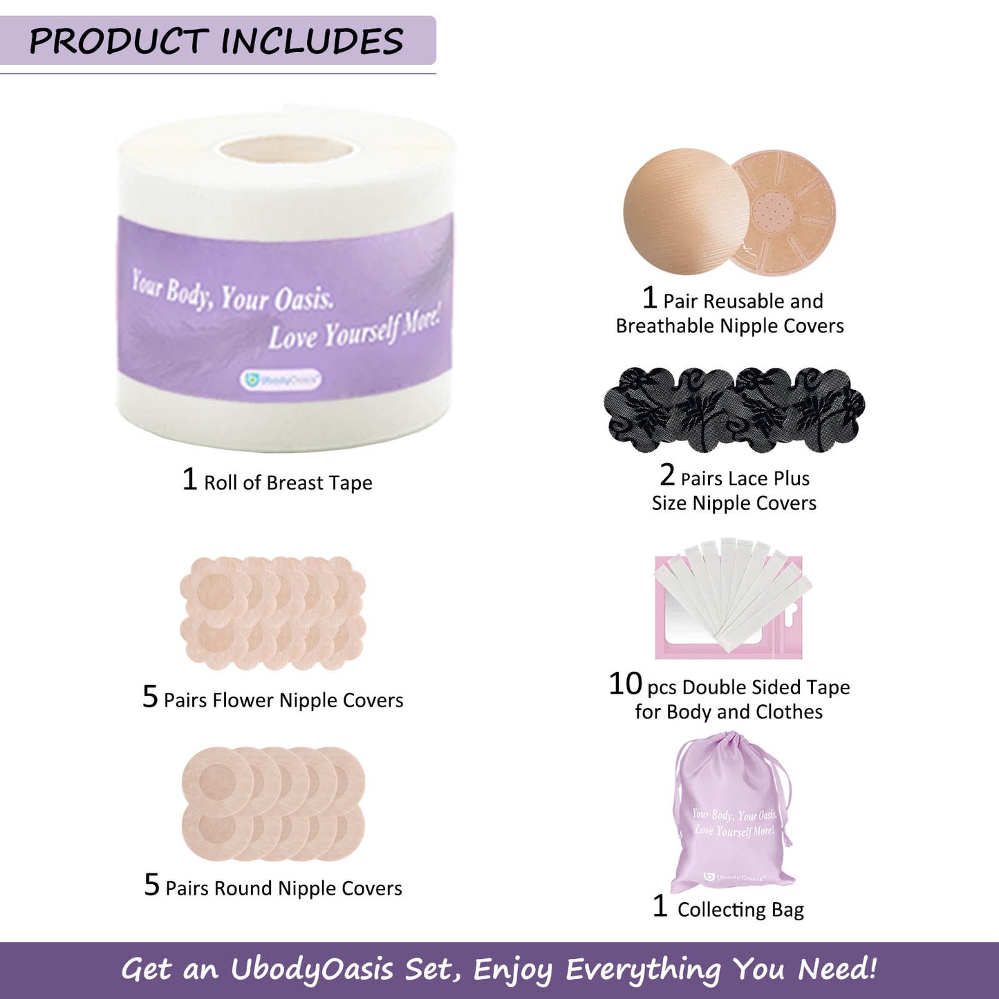 UbodyOasis Boob Tape Set - Boobytape for Breast Lift and Nipple Covers for Women - Instant Lifting Boobytape for Breast Lift Plus Size and Good Lines Boobytape