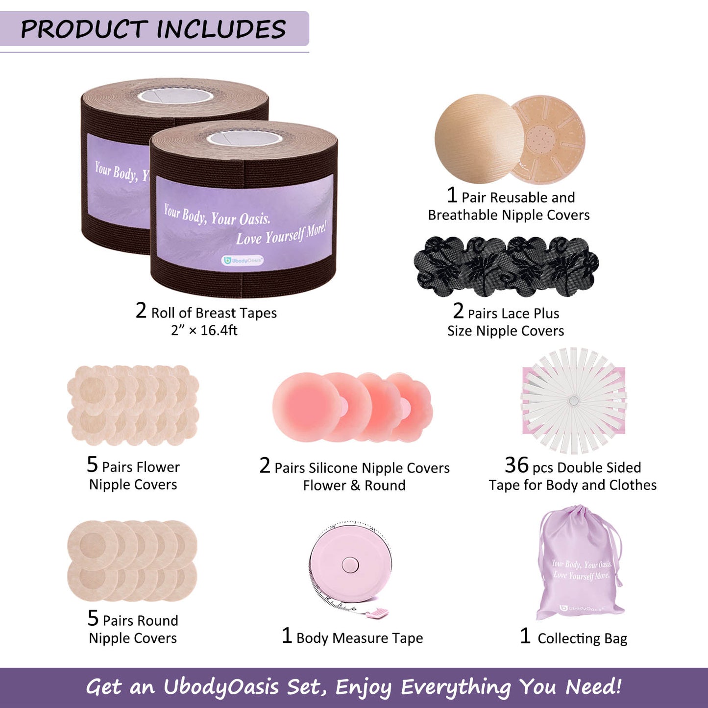 UbodyOasis Boob Tape Set - Boobytape for Breast Lift and Nipple Covers for Women - Instant Lifting Boobytape for Breast Lift Plus Size and Good Lines Boobytape