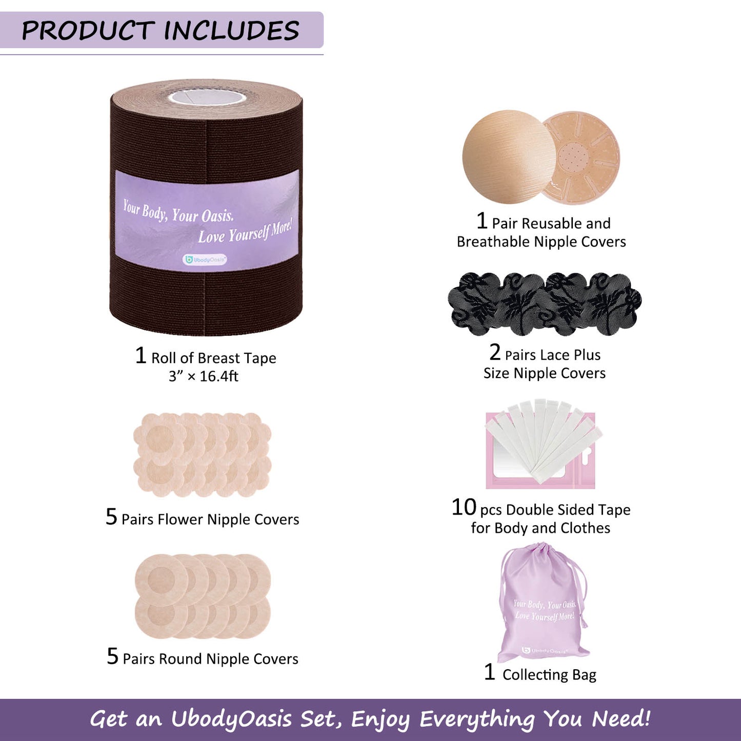UbodyOasis Boob Tape Set - Boobytape for Breast Lift and Nipple Covers for Women - Instant Lifting Boobytape for Breast Lift Plus Size and Good Lines Boobytape