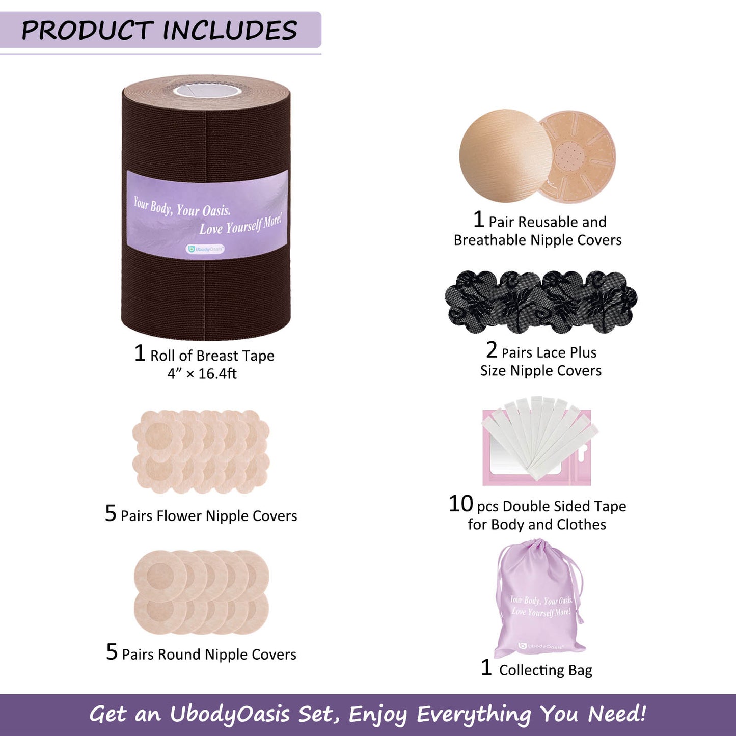 UbodyOasis Boob Tape Set - Boobytape for Breast Lift and Nipple Covers for Women - Instant Lifting Boobytape for Breast Lift Plus Size and Good Lines Boobytape