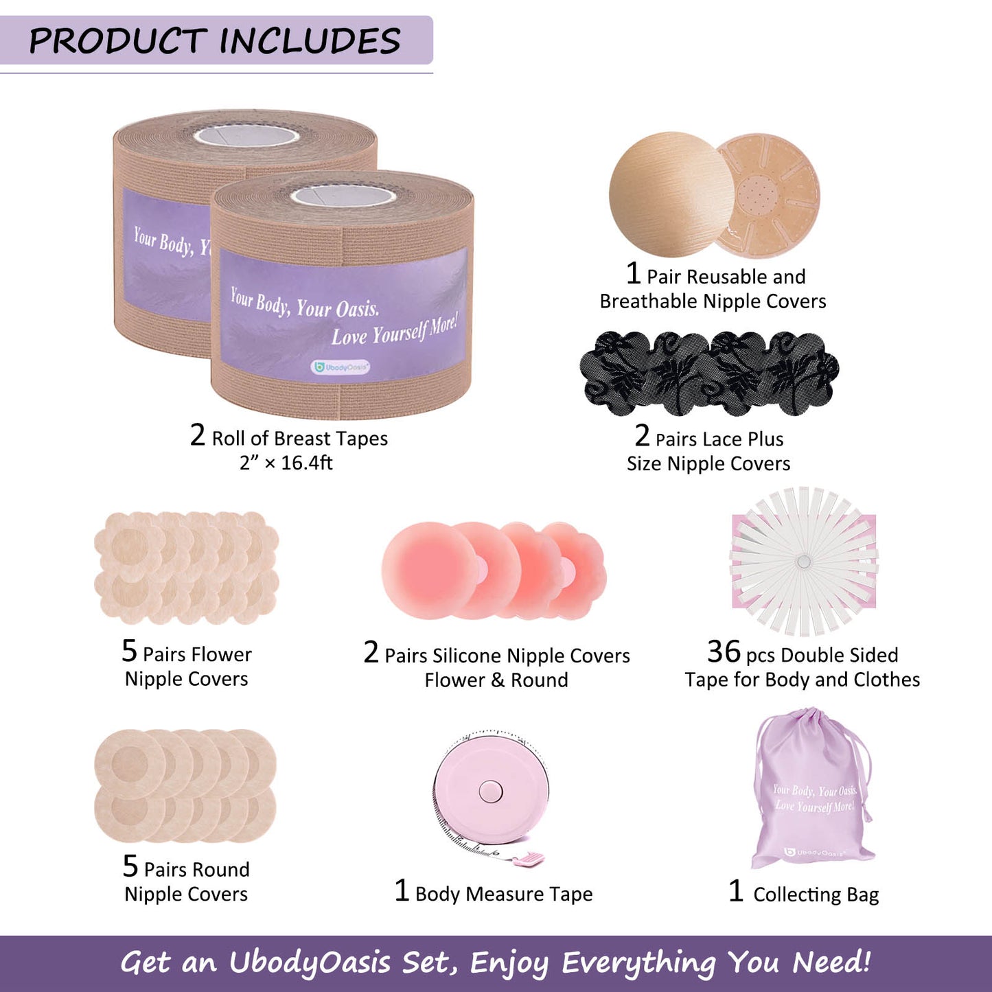 UbodyOasis Boob Tape Set - Boobytape for Breast Lift and Nipple Covers for Women - Instant Lifting Boobytape for Breast Lift Plus Size and Good Lines Boobytape