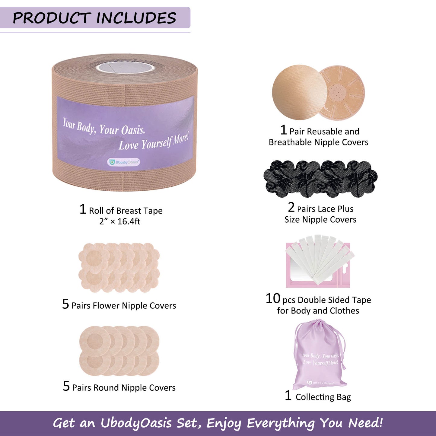 UbodyOasis Boob Tape Set - Boobytape for Breast Lift and Nipple Covers for Women - Instant Lifting Boobytape for Breast Lift Plus Size and Good Lines Boobytape