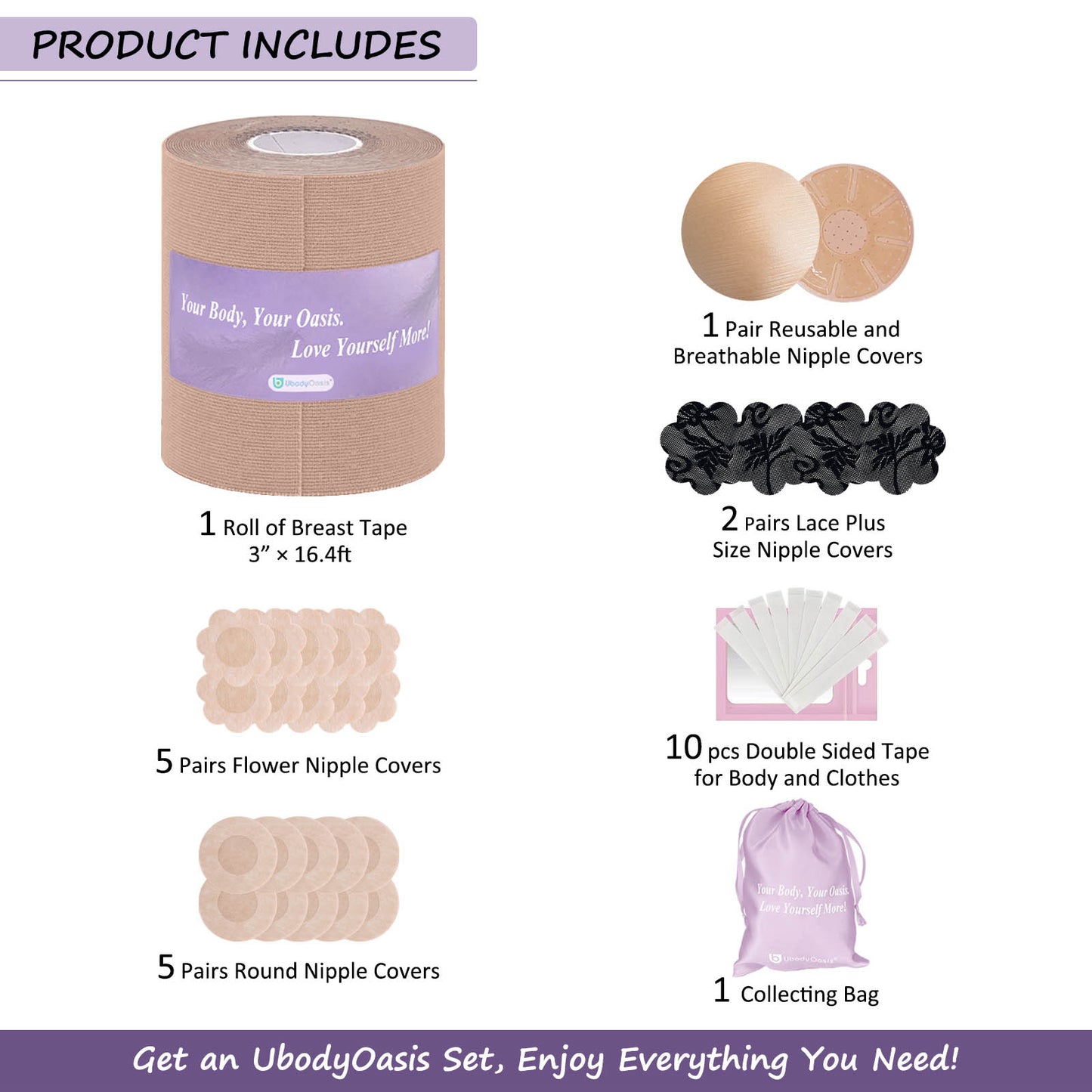 UbodyOasis Boob Tape Set - Boobytape for Breast Lift and Nipple Covers for Women - Instant Lifting Boobytape for Breast Lift Plus Size and Good Lines Boobytape