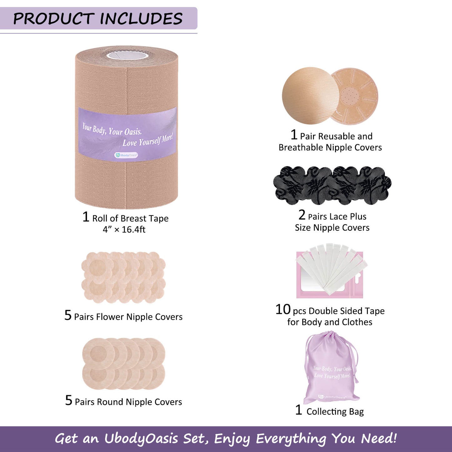 UbodyOasis Boob Tape Set - Boobytape for Breast Lift and Nipple Covers for Women - Instant Lifting Boobytape for Breast Lift Plus Size and Good Lines Boobytape